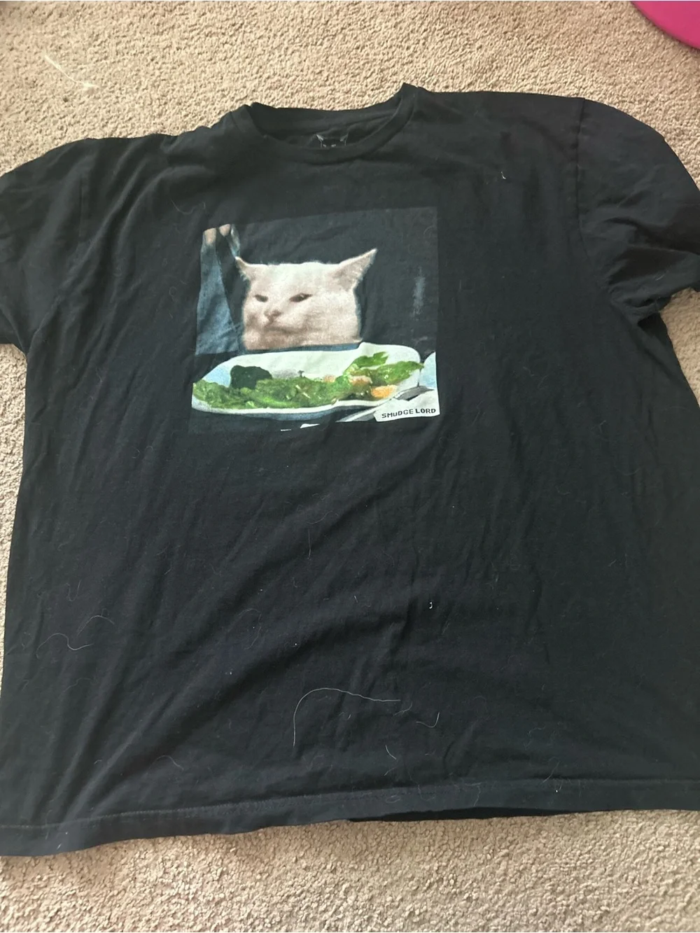 SHEIN Black Cat Graphic Tee with White Text